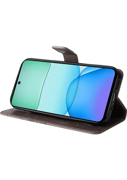Baskı Çiçek Serisixiaomi Redmi 13 5g/13 4g Kılıf Çiçek Deri Halkalı Telefon Kılıfı Kapak-Gri (Yurt Dışından)
