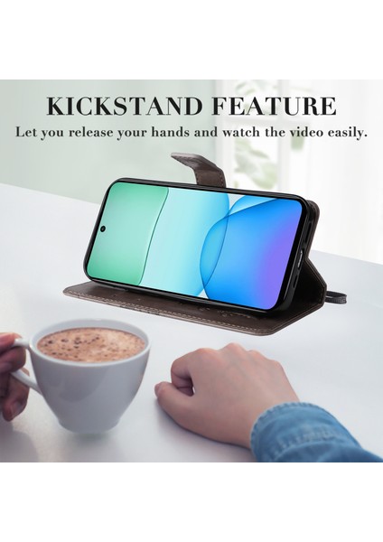 Baskı Çiçek Serisixiaomi Redmi 13 5g/13 4g Kılıf Çiçek Deri Halkalı Telefon Kılıfı Kapak-Gri (Yurt Dışından)