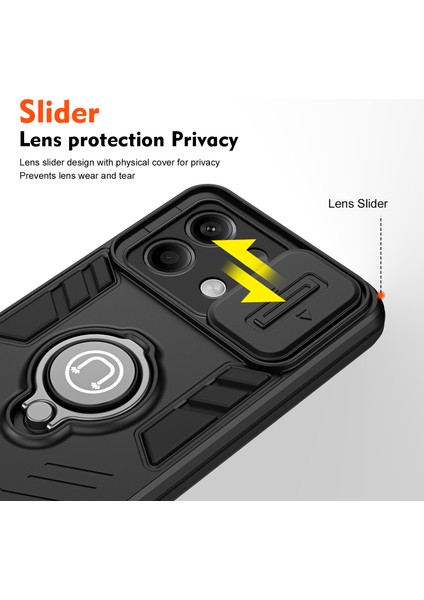 Xiaomi Redmi Note 13 5g Için Telefon Kılıfları Slayt Lens Kapağı + Halka Tutucu Kickstand-Siyah (Yurt Dışından)