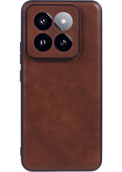 X-Level Bojue-3 Serisi Xiaomi 14 Pro Slim Kılıf Deri+Pc+Tpu Hibrit Telefon Kapağı-Kahverengi (Yurt Dışından)