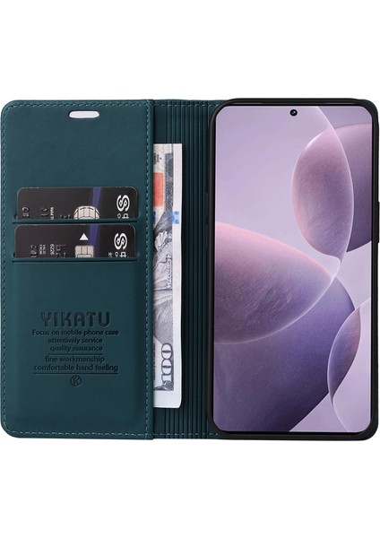 Yıkatu Xiaomi Poco F6 Pro 5g Standlı Kılıf Pu Deri Telefon Kapağı-Yeşil (Yurt Dışından)