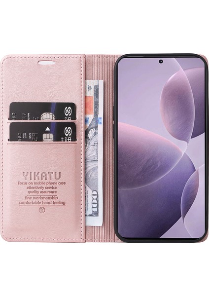 Yıkatu Xiaomi Poco F6 Pro 5g Standlı Kılıf Pu Deri Telefon Kapağı-Gül Altın (Yurt Dışından)