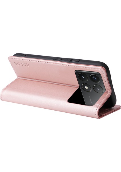 Yıkatu Xiaomi Poco F6 Pro 5g Standlı Kılıf Pu Deri Telefon Kapağı-Gül Altın (Yurt Dışından)