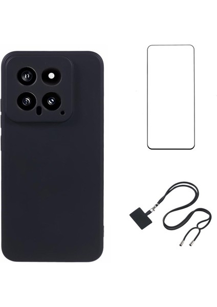 Wanlonfeng Rb1 Serisi Xiaomi 14 Kılıf Yumuşak Astar Tpu Telefon Kapağı Ekran Koruyucu + Kordon-Siyah (Yurt Dışından)