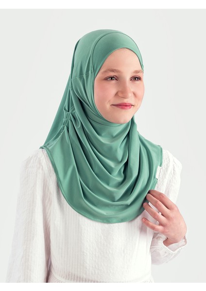 Pratik Pileli Kız Çocuk Hazır Eşarp Hijab - Yeşil