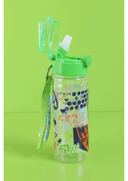 Muggle Mikro Lisanslı Yeşil Ayı Teddy Şeffaf Desenli Pipetli Erkek Matara Suluk 500ML modelleri