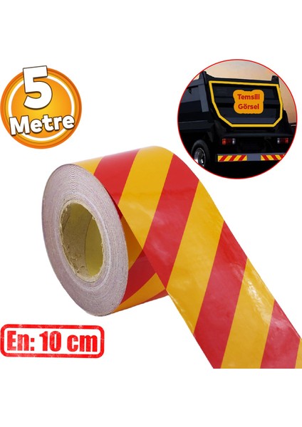 Reflektörlü Yapışkanlı Parlayan Fosfor Sarı Kırmızı 5 mt Reflektif Düz Şerit Bant 10 cm Ikaz Bandı