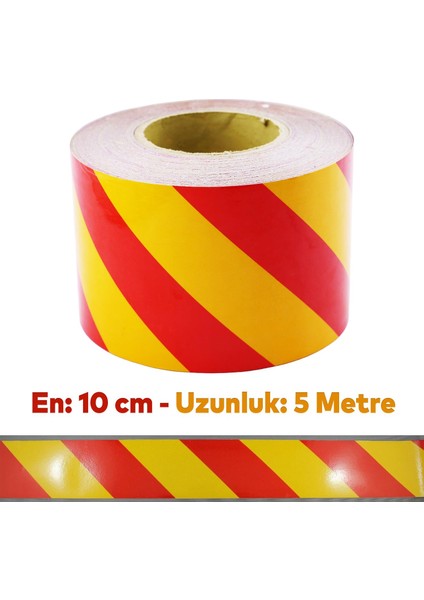 Reflektörlü Yapışkanlı Parlayan Fosfor Sarı Kırmızı 5 mt Reflektif Düz Şerit Bant 10 cm Ikaz Bandı