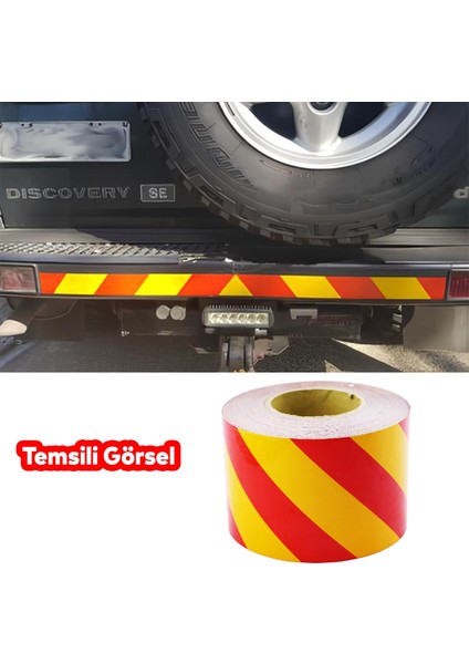 Reflektörlü Yapışkanlı Parlayan Fosfor Sarı Kırmızı 5 mt Reflektif Düz Şerit Bant 10 cm Ikaz Bandı