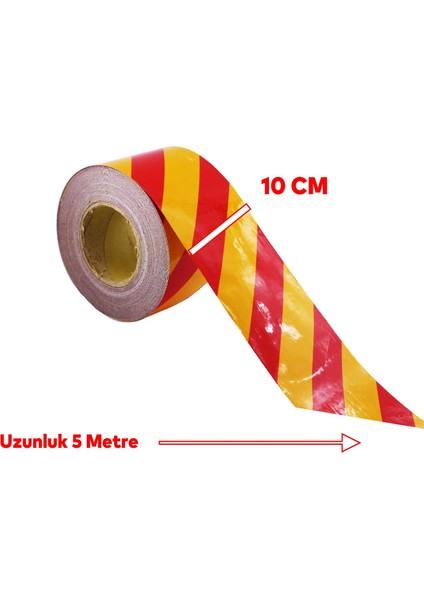 Reflektörlü Yapışkanlı Parlayan Fosfor Sarı Kırmızı 5 mt Reflektif Düz Şerit Bant 10 cm Ikaz Bandı