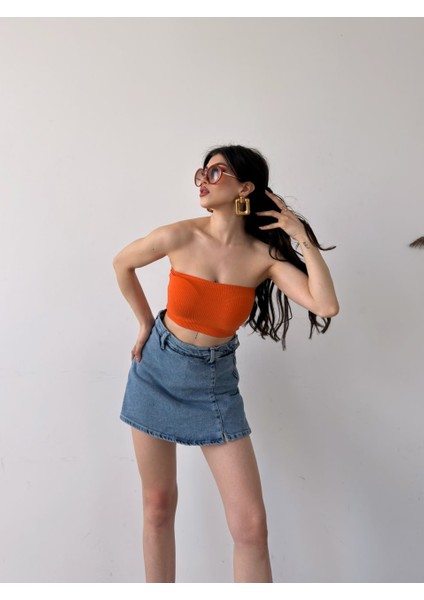 Mini Yırtmaçlı Denim Kot Şort Etek modelleri