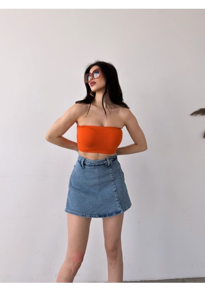 Mini Yırtmaçlı Denim Kot Şort Etek fırsatları