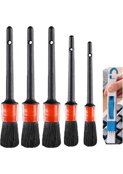 5+1 Araç Detay Temizlik Fırçası 5'li & Mini Kürekli Oluk - Kanal Temizleme Fırçası