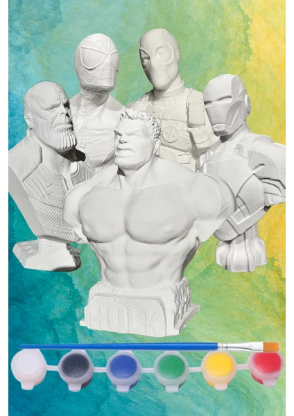 Craft 3D Atölye Marvel(Avengers) 5'li Süper Kahramanlar Beton/taş/figür/büst Boyama Seti-Çocuk Boyama Etkinliği