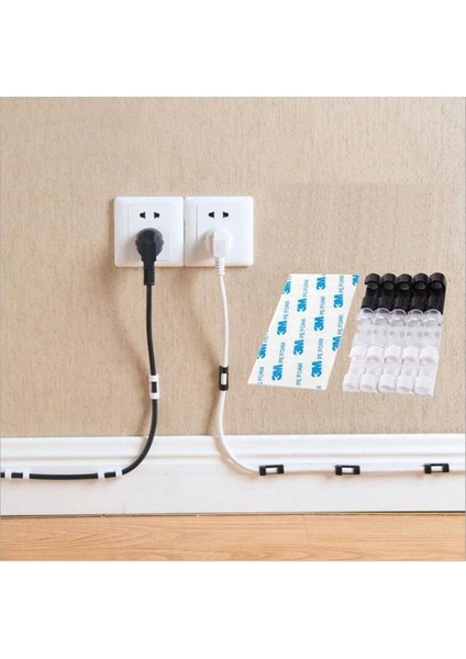 Yapışkanlı Mini 20 Lı Klips USB Pc Adaptör Kablo Tutucu Aparat Şeffaf Renk