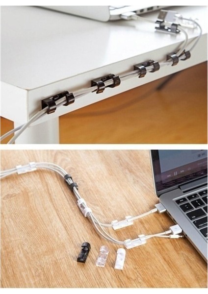 Yapışkanlı Mini 20 Lı Klips USB Pc Adaptör Kablo Tutucu Aparat Şeffaf Renk
