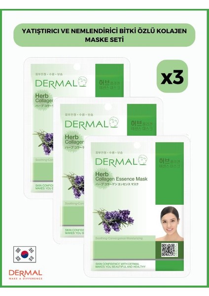 Yatıştırıcı & Nemlendirici Bitki Özlü Kolajen Maske 23GR. %100 Pamuk 3 Adet