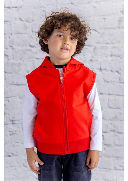 Çocuk Basic Kapüşonlu Yelek - Kırmızı