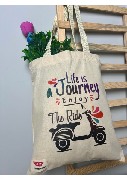 Ham Bez Çanta Tote Bag Scooter Life Dokuma Saplı Kadın Plaj Omuz Çantası