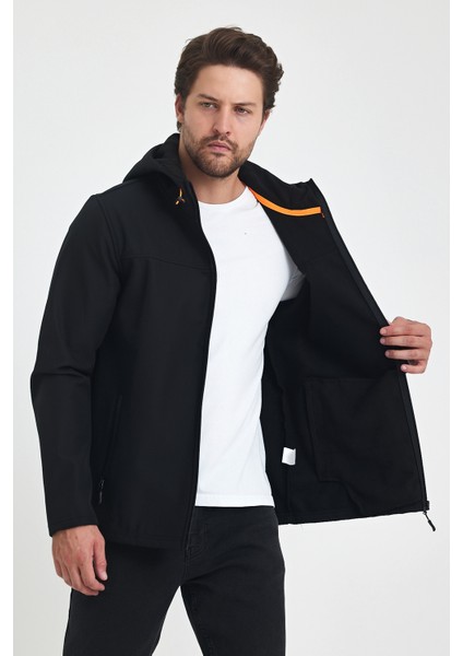 Erkek Kapşunlu Fermuarlı Softshell Mont 6044-1
