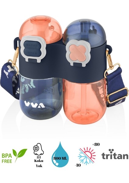 Tkk Tek Gövde Çift Hazneli Pipetli-Pipetsiz Kullanım Askı Aparatlı Çocuk Su Şişesi - 800 Ml.