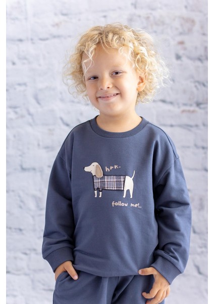 Erkek Bebek Baskı Nakış Detaylı Sweatshirt - Antrasit