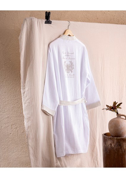 Cherina %100 Pamuk Kadın Müslin Bornoz - Beyaz/bej fiyatları