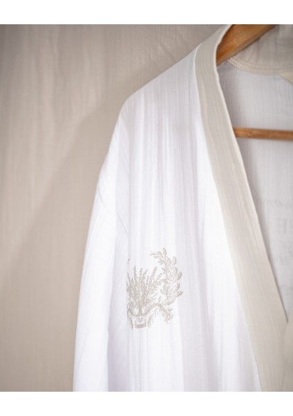 Cherina %100 Pamuk Kadın Müslin Bornoz - Beyaz/bej modelleri