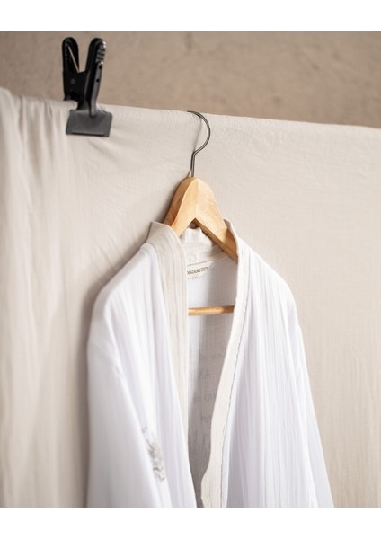 Cherina %100 Pamuk Kadın Müslin Bornoz - Beyaz/bej fırsatları