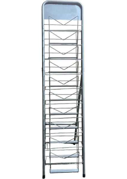 Şık ve Fonksiyonel Ayaklı Gazete Dergi Standı - 10 Cepli, Gri Metal Tasarım - Stand Sergileme fırsatları