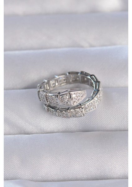 Pirinç Gümüş Renk Zirkon Taşlı Kalın Yılan Model Ayarlanabilir Yüzük fiyatları