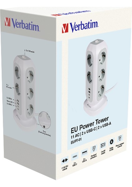 Eupt-01 Eu Güç Kulesi 11X Ac / 2x Usb-C / 2x Usb-A