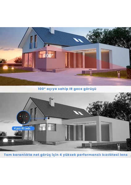 Kablosuz 1080P Şarj Edilebilir Bataryalı Wifi Kamera - Solar Panel Desteği (Solar Panel Pakete Dahil Değildir)