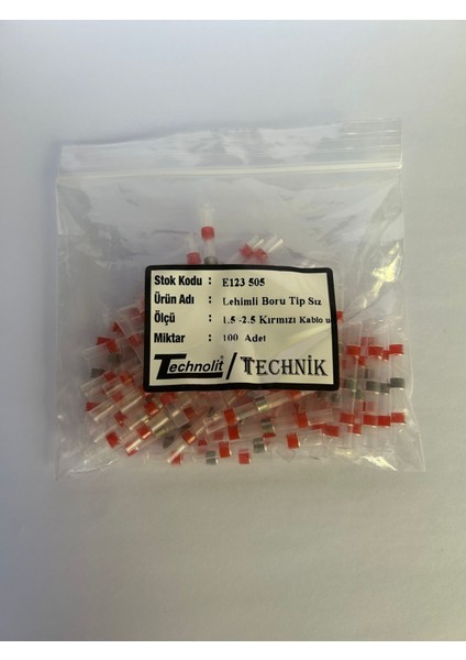 Lehimli Kablo Pabucu 1,5-2,5 mm Kırmızı (50 Adet) 1 Paket