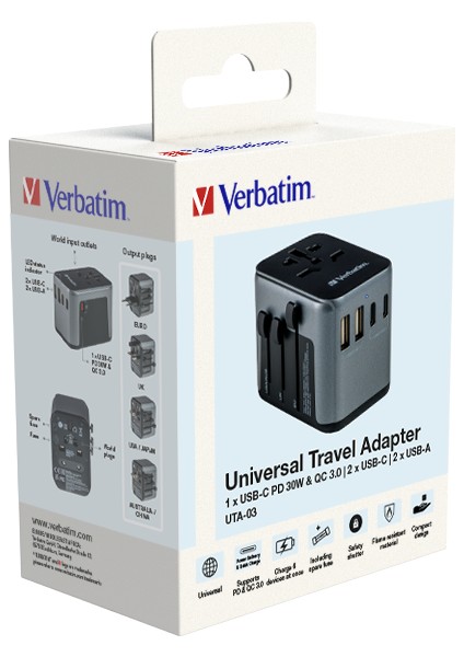 Uta-03 30W Evrensel Seyahat Adaptörü1 x Usb-C Pd 30W & Qc 3.0 / 2 x Usb-C / 2 x Usb-A