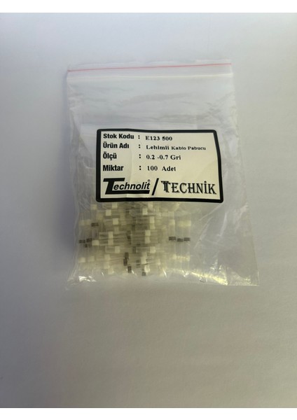 Lehimli Kablo Pabucu 0,2-0,7 mm Gri (50 Adet) 1 Paket