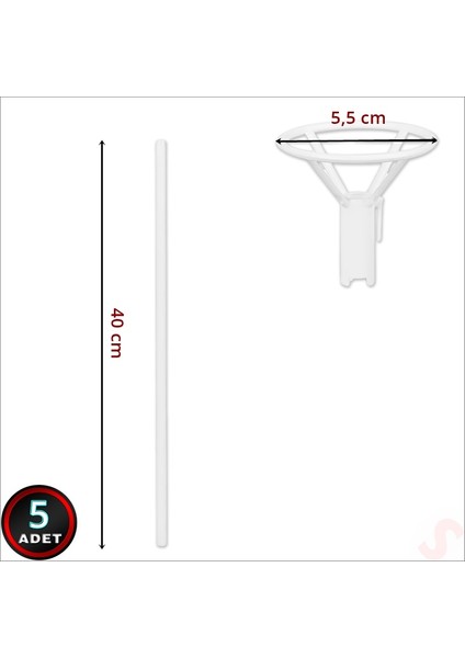 40CM Balon Çubuğu ve Takma Aparatı Seti, Balon Hariç - 5 Set