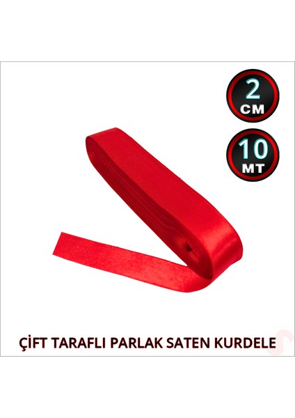 Süsle Bebek ve Parti Saten Kurdele, 2cm x 10MT - Kırmızı