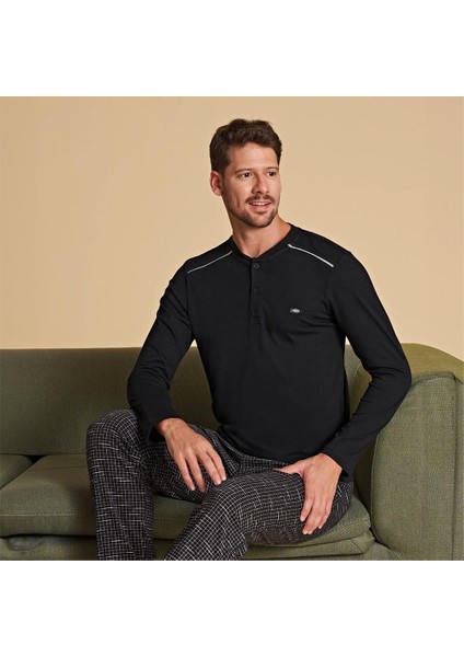 Over Sleep 1555 Erkek Kışlık Uzun Kol Pijama Takım