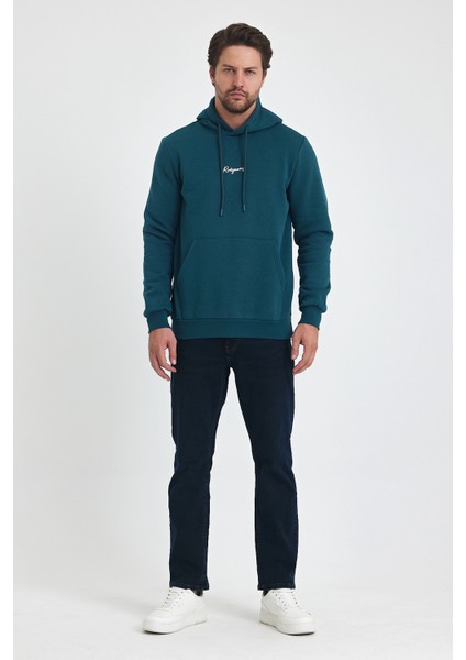 3 İp Şardonlu Kapuşonlu Baskılı Cepli Sweatshirt 5281