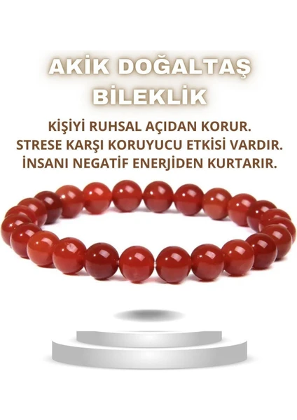 Akik Kırmızı Doğal Taş Bileklik ( Nazara Karşı Koruma ) 8 mm % 100 Gerçek