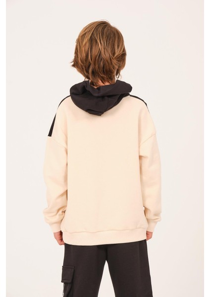 Unisex Çocuk Baskılı Kapüşonlu Sweatshirt - Krem fırsatları
