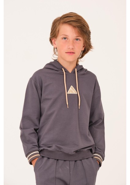 Unisex Çocuk Kapüşonlu Sweatshirt - Antrasit