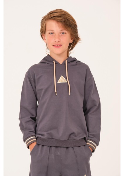 Unisex Çocuk Kapüşonlu Sweatshirt - Antrasit