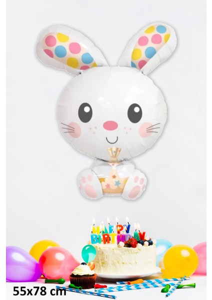 Beyaz Tavşan Folyo Balon Renkli Kulaklı Tavşan Balon
