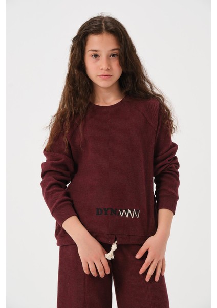 Genç Kız Baskılı Sweatshirt - Bordo