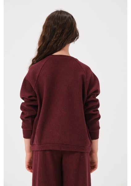 Genç Kız Baskılı Sweatshirt - Bordo