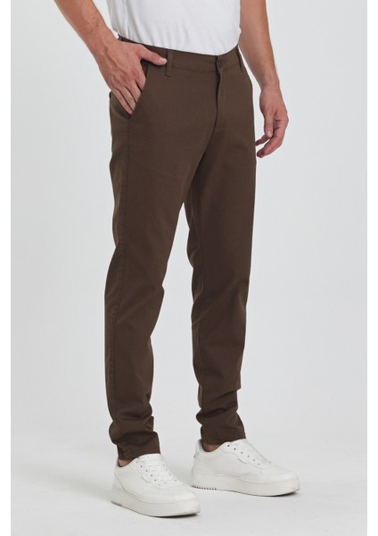 Theseason Erkek Kahverengi Gabardin Pamuklu Keten Slim Fit Yan Cep Esnek Chino Pantolon fiyatları
