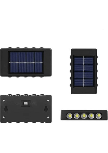 Adm Store Solar Enerjili Aplik LED Dekoratif Teras Bahçe Varanda Güneş Enerjili Çift Taraflı 10 Ledli 2 Adet