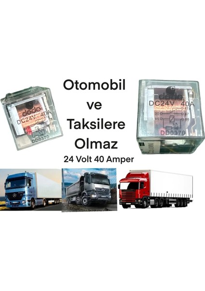 24 Volt 40 Amper 5 Uçlu Mini Role Sis ve Korna Rolesi Su Geçirmez Işıklı Şeffaf